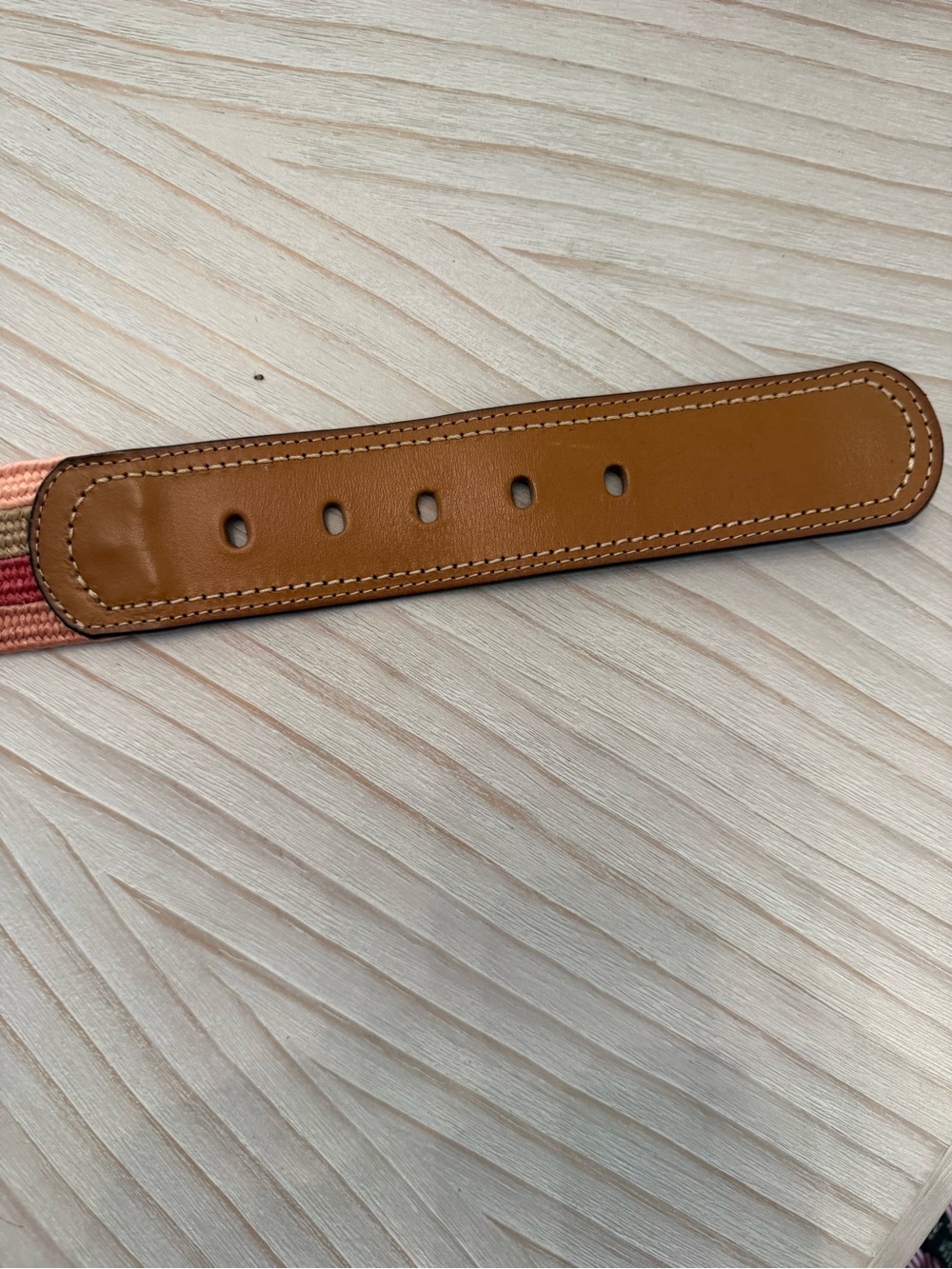Fossil Multicolor Striped Canvas & Leather Belt with Brass Ring - Picture 5 of 8